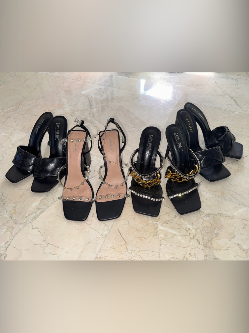Cape Robbin Black Studded and Chain-Embellished Heels